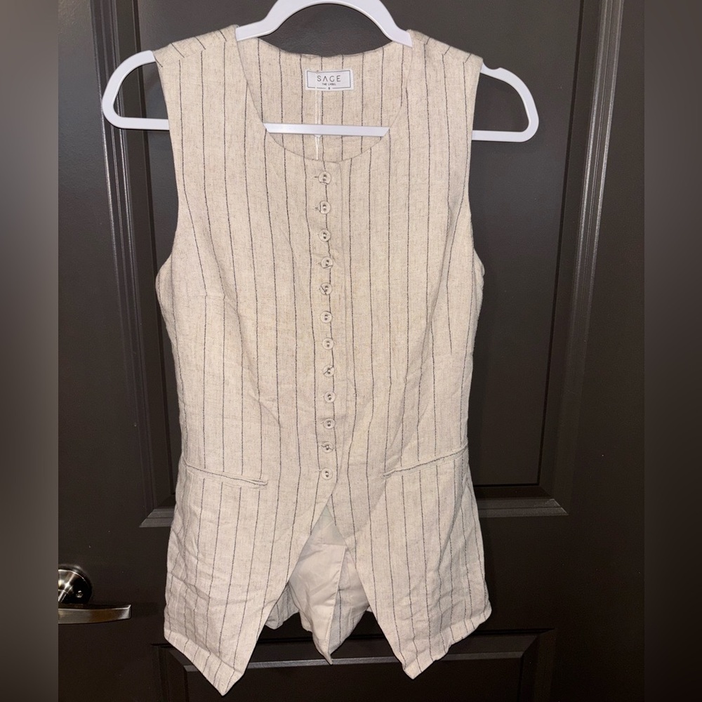 NWT Sage the Label Cream Pinstriped Sleeveless Vest